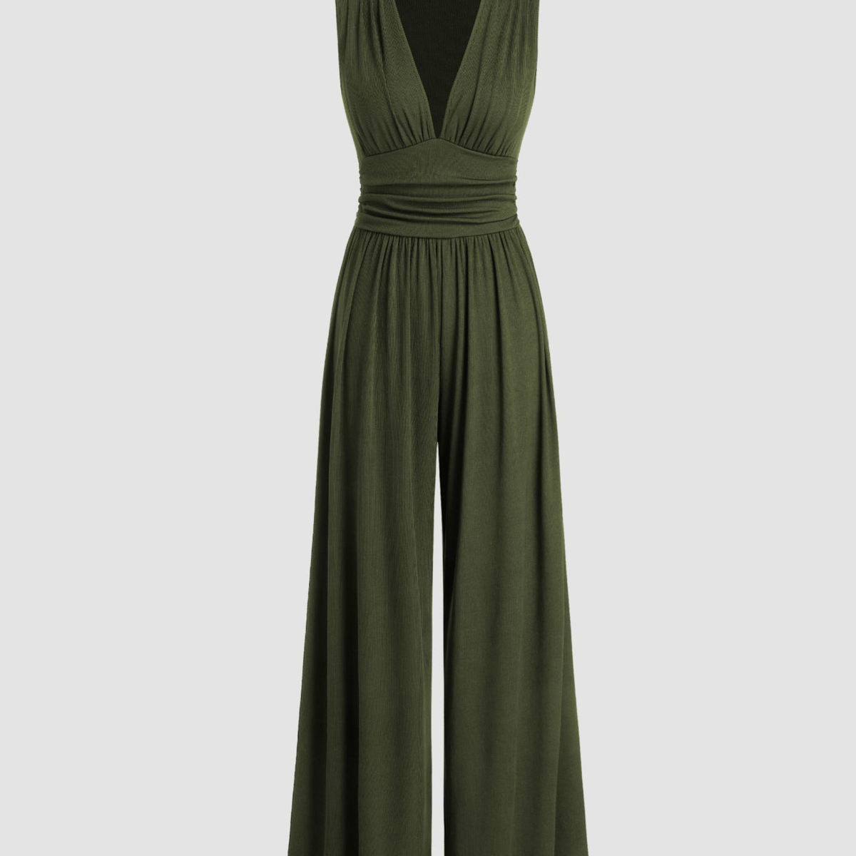 Eleanor | V-neck Ruched Solid Wide Leg Jumpsuit