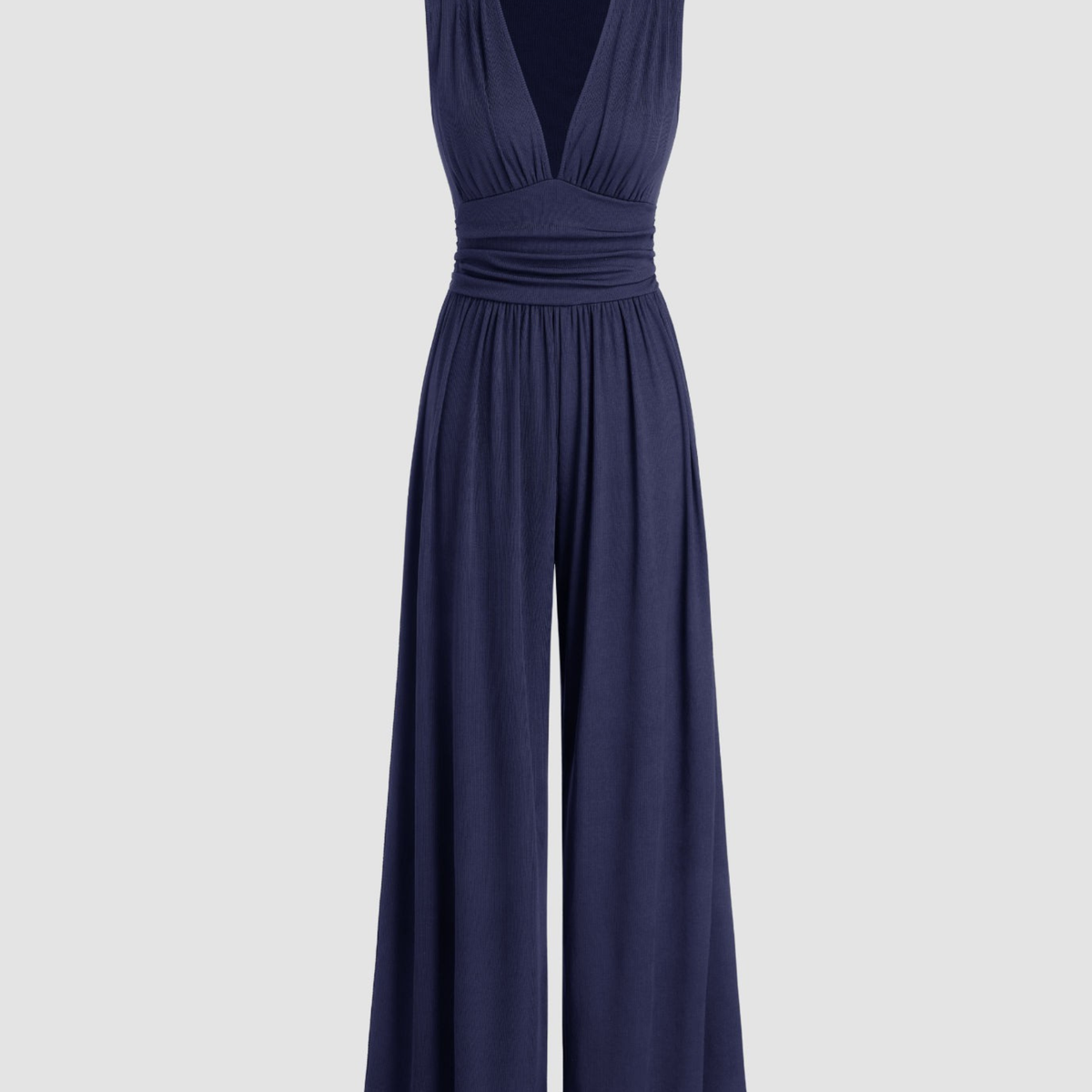 Eleanor | V-neck Ruched Solid Wide Leg Jumpsuit
