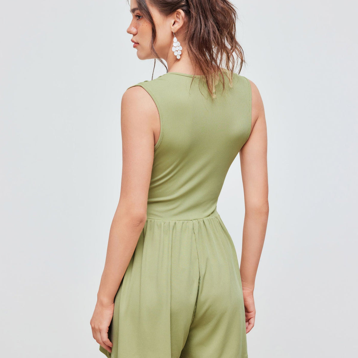 Kylie | V-neck Solid Ruched Pocket Romper