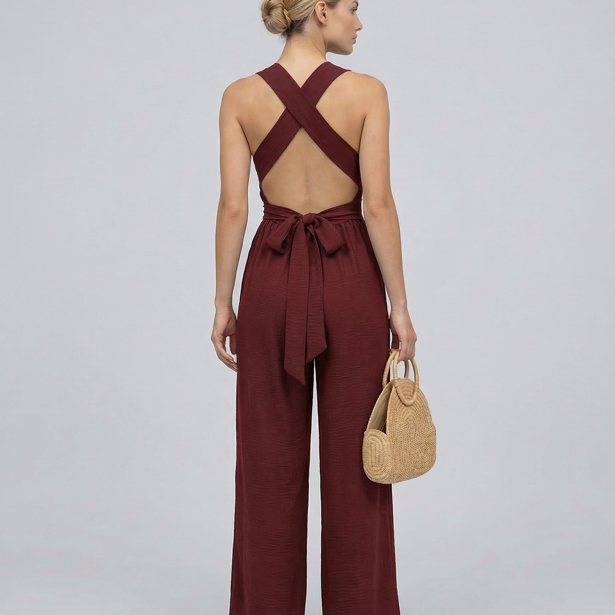 Leanne | Jumpsuit with Cross-Back Detail and Wide-Leg Fit