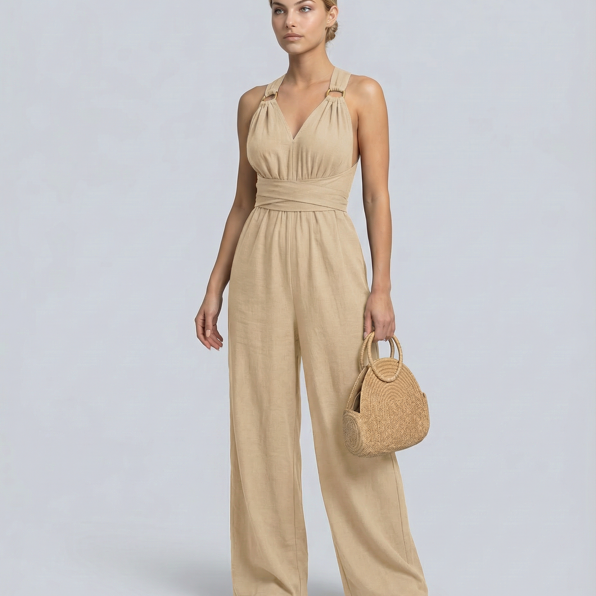 Leanne | Jumpsuit with Cross-Back Detail and Wide-Leg Fit