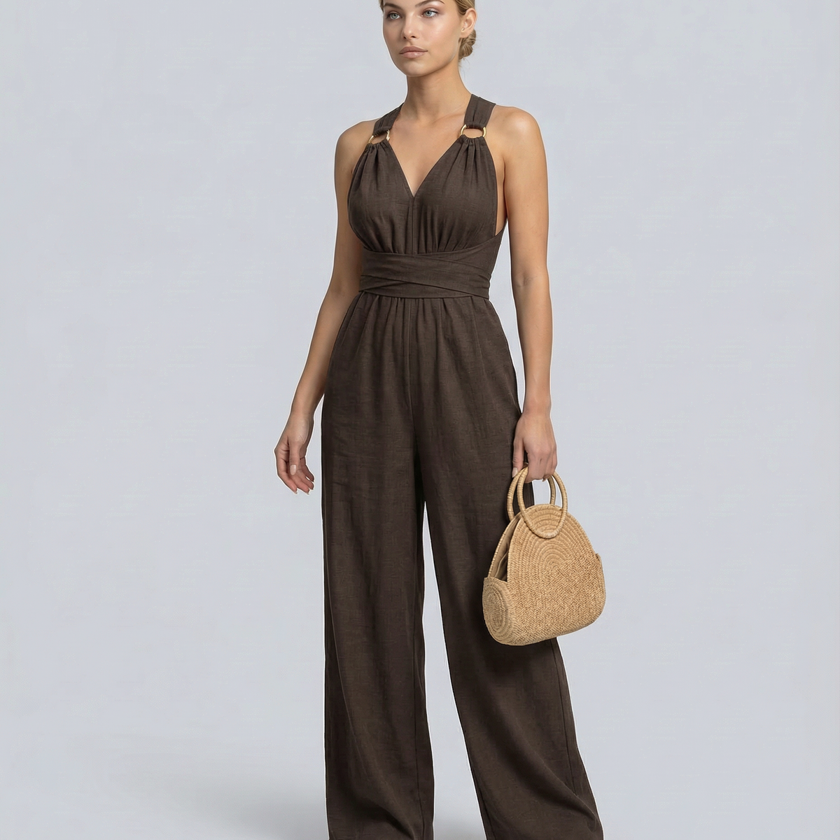 Leanne | Jumpsuit with Cross-Back Detail and Wide-Leg Fit