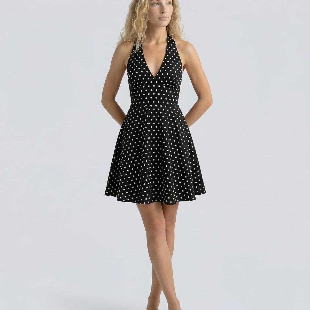 Emilia | Halter Neck Polka Dot Backless Mini Dress