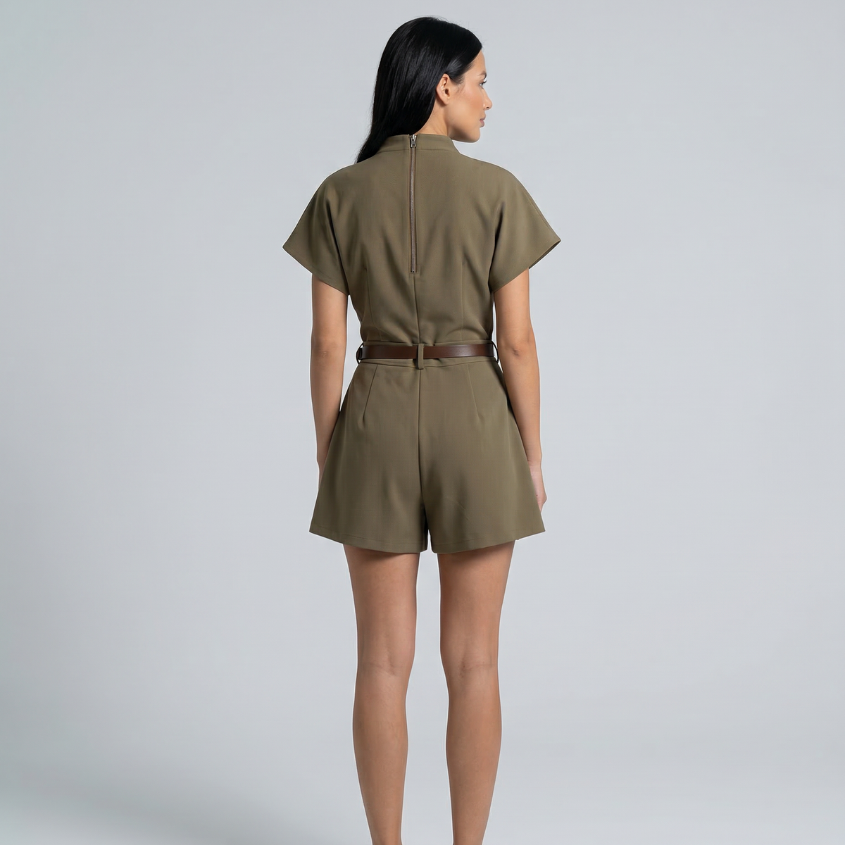 Sarah | Belted High-Neck Short Romper
