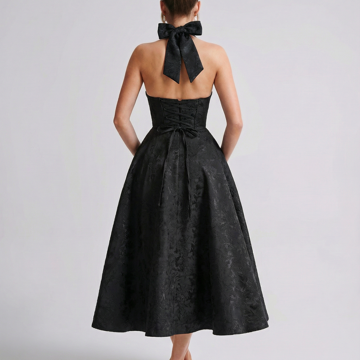 Sheryl | Midi Dress with Halter Neck and Jacquard Finish