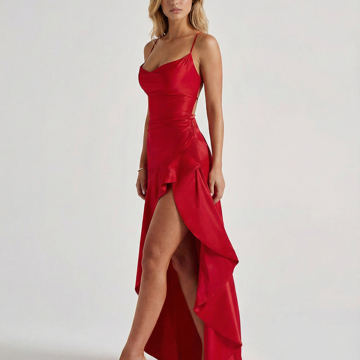 Naomi | Satin Maxi Dress with Lace-Up Back