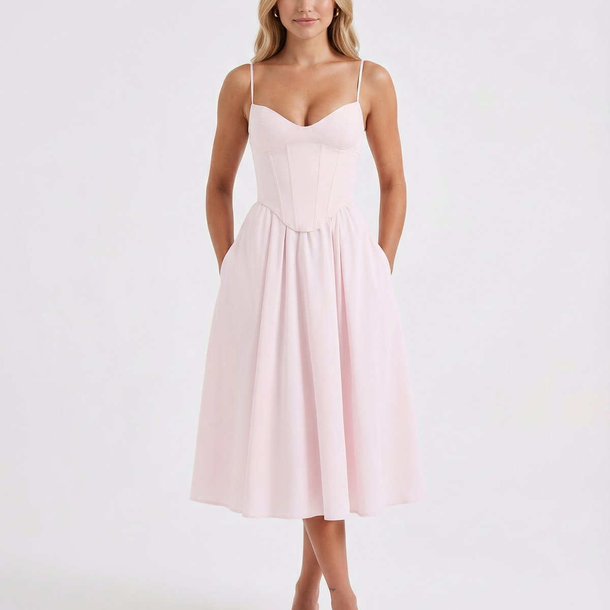 Maya | Flared Skirt Corset Midi Dress