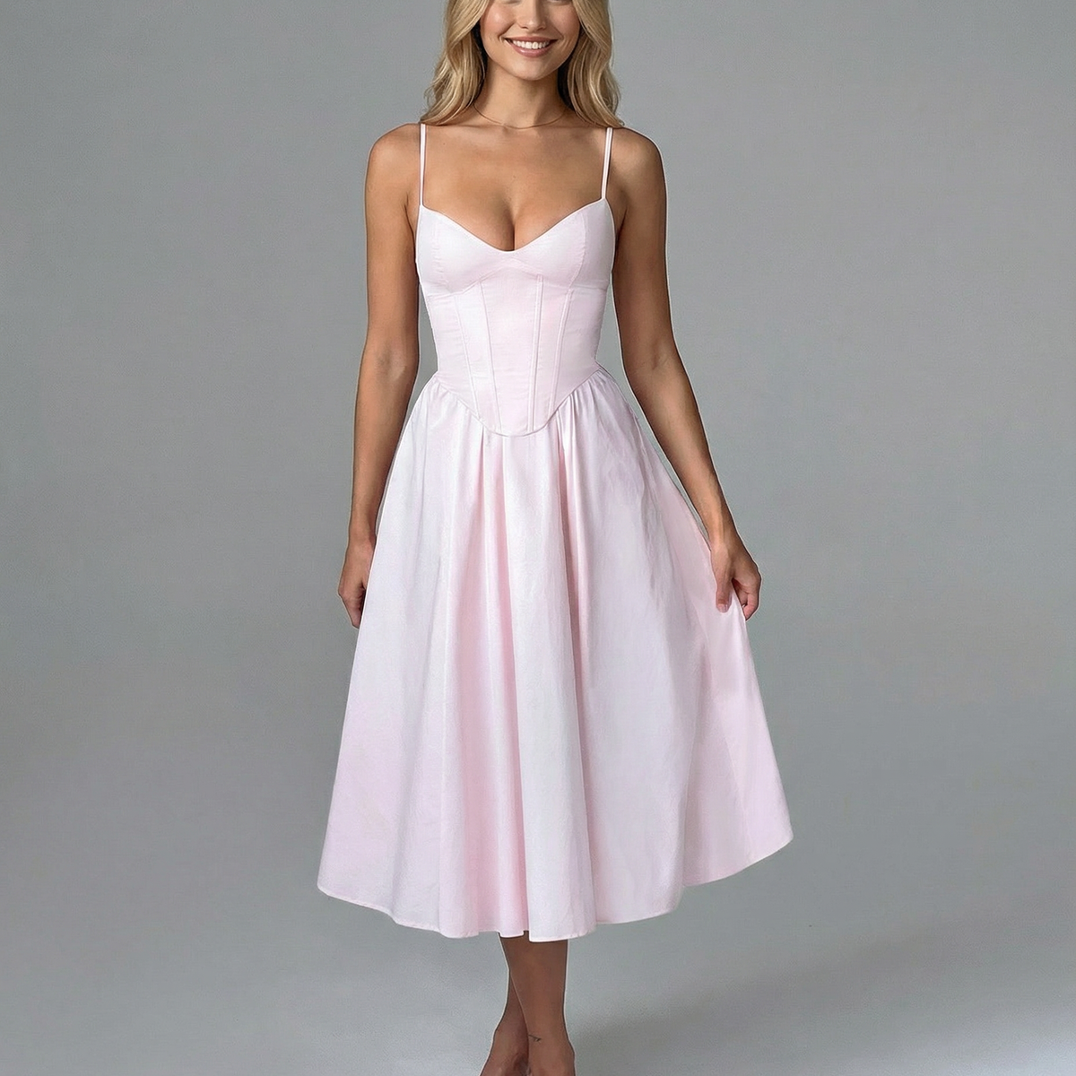 Maya | Flared Skirt Corset Midi Dress
