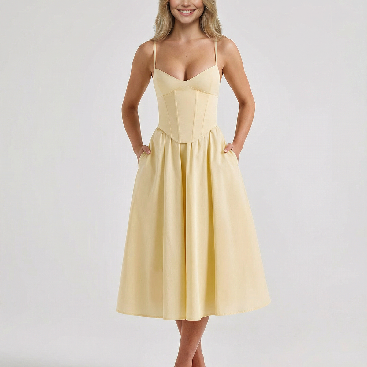 Maya | Flared Skirt Corset Midi Dress