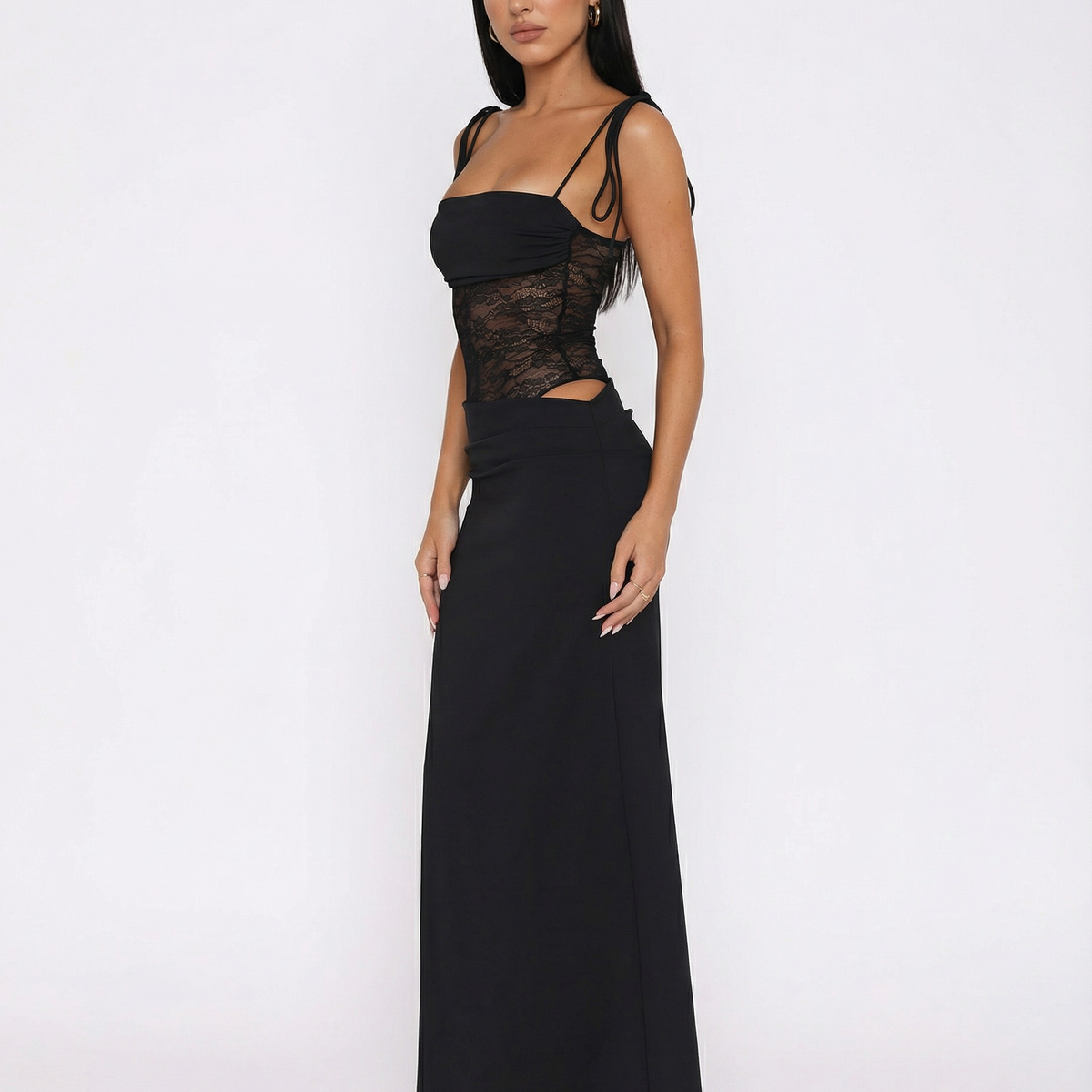Leah | Lace Panel Tie-Shoulder Maxi Dress
