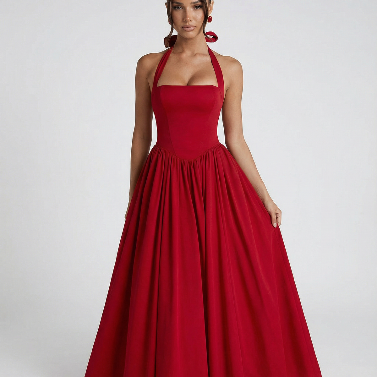 Lena | Midi Halter Neck Lace-Up Back Dress