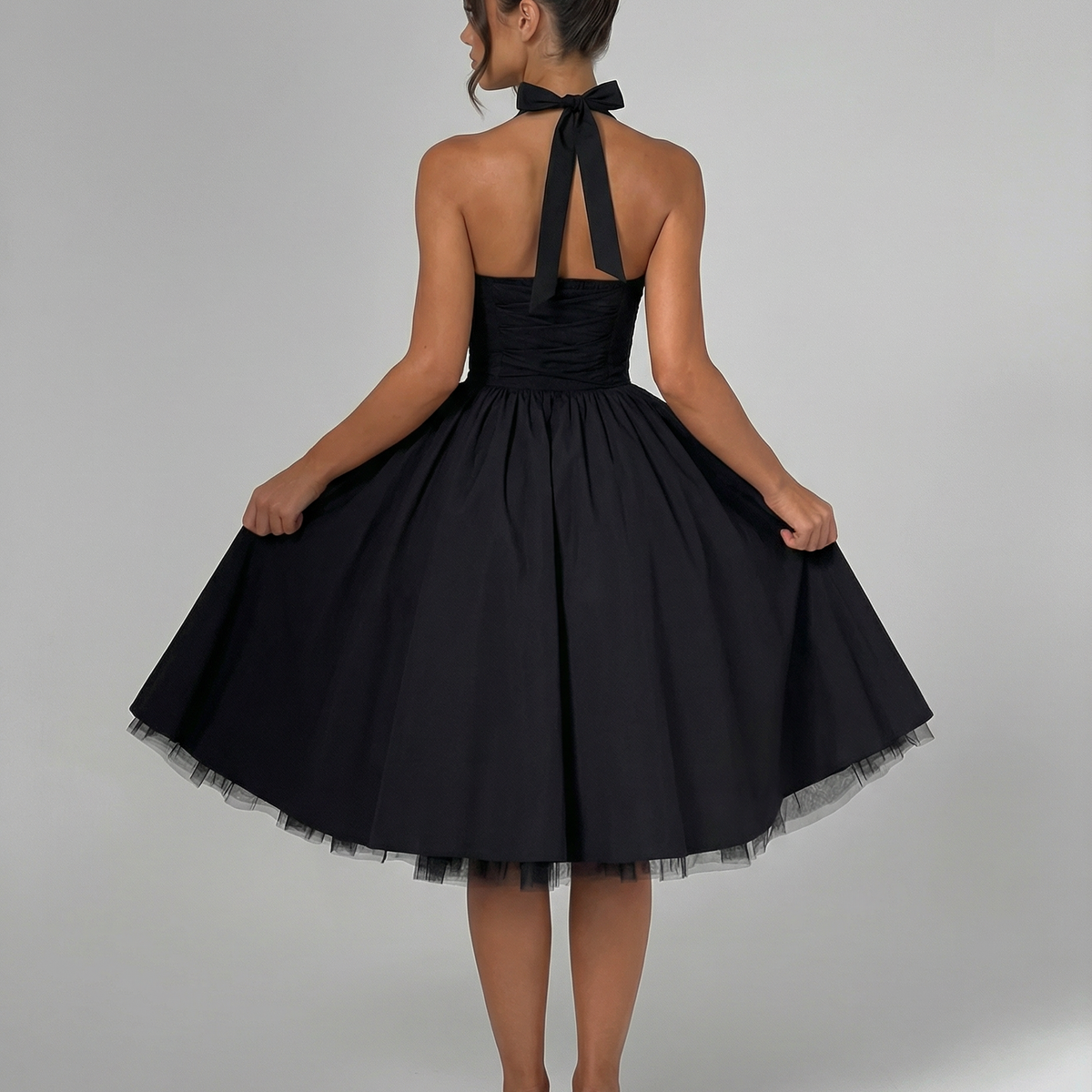 Lena | Midi Halter Neck Lace-Up Back Dress