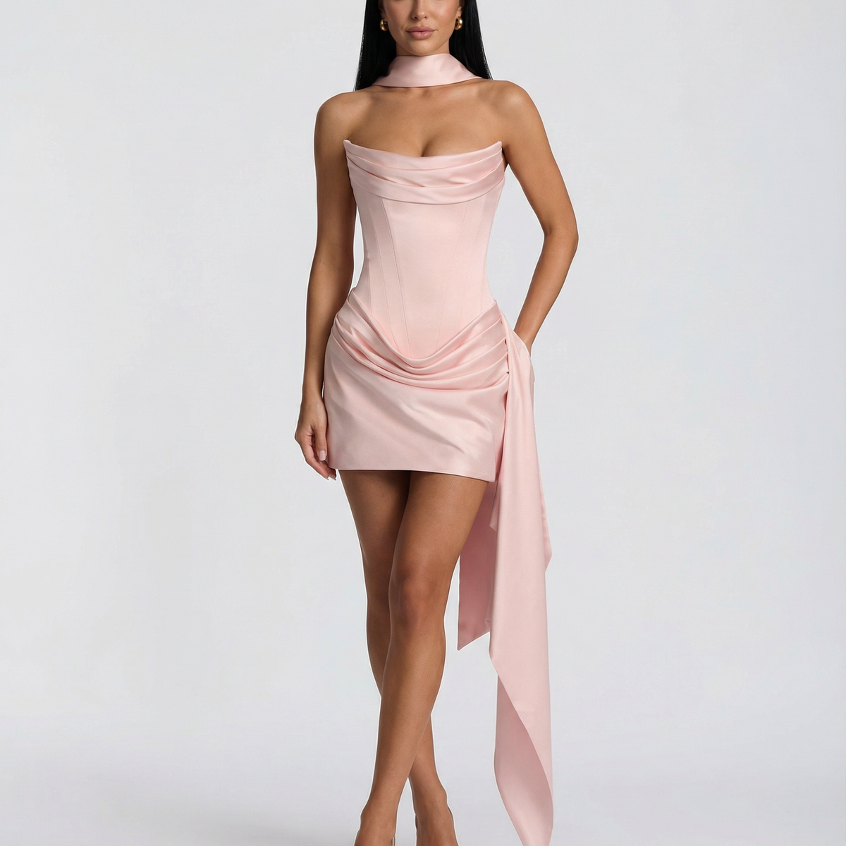 Alina | Mini Dress with Lace Corset and Draped Skirt