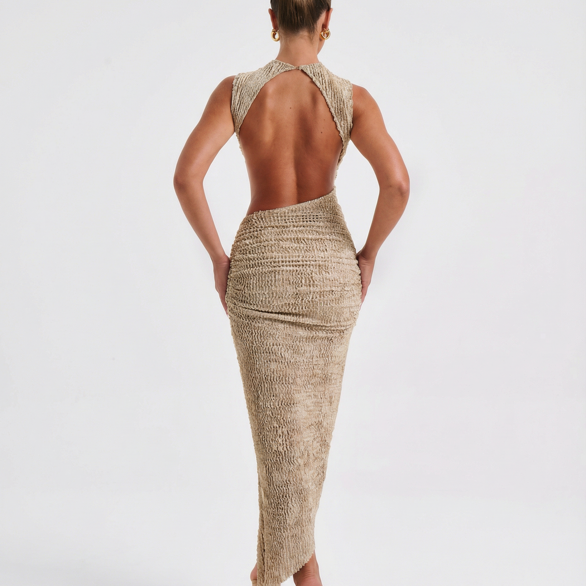Jocelyn | Midi Dress with High Neck and Ruched Bodycon Fit