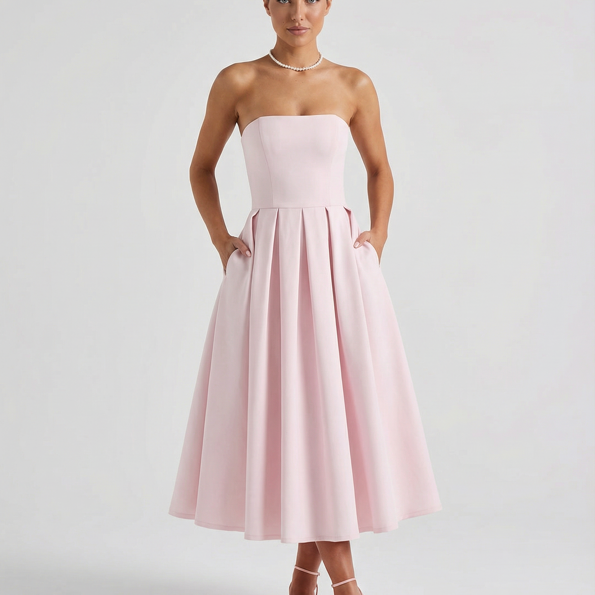 Ainsley | Midi Dress with Strapless Full Skirt