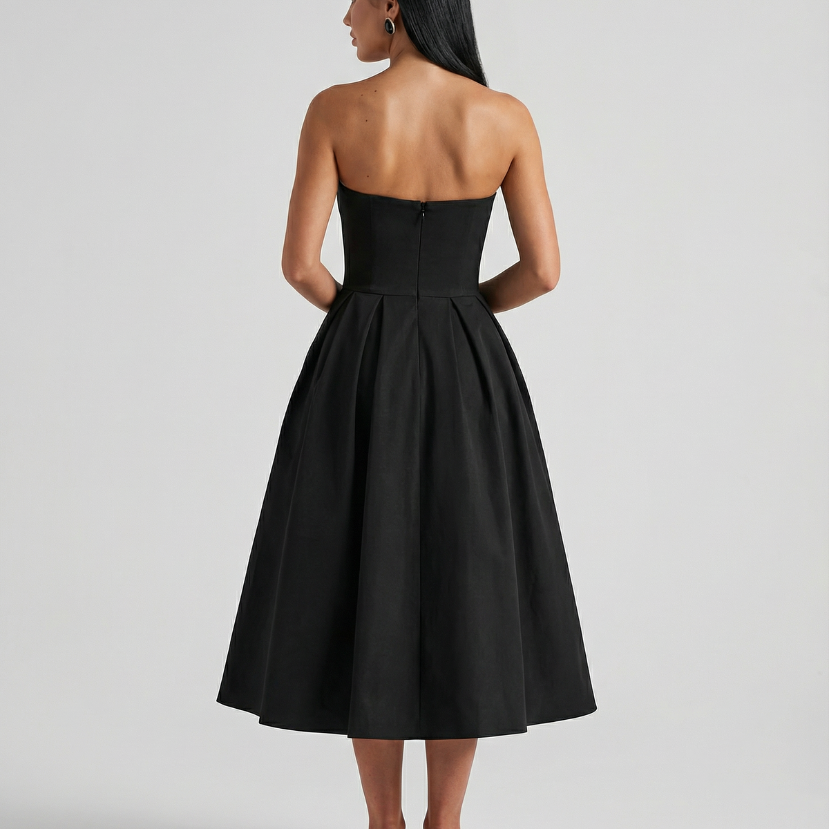 Ainsley | Midi Dress with Strapless Full Skirt