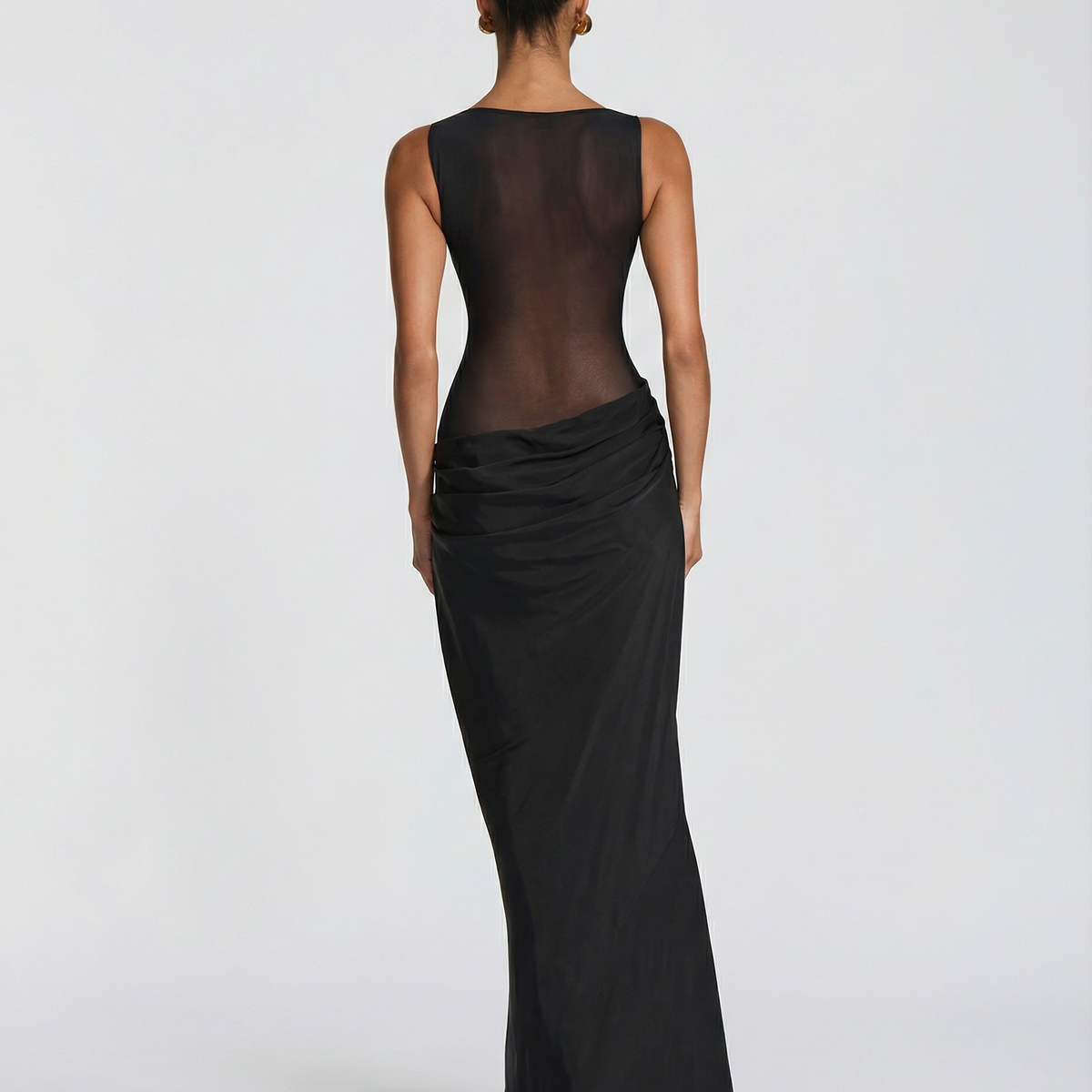 Olivia | Maxi Dress with Sheer Panel and Ruched Skirt