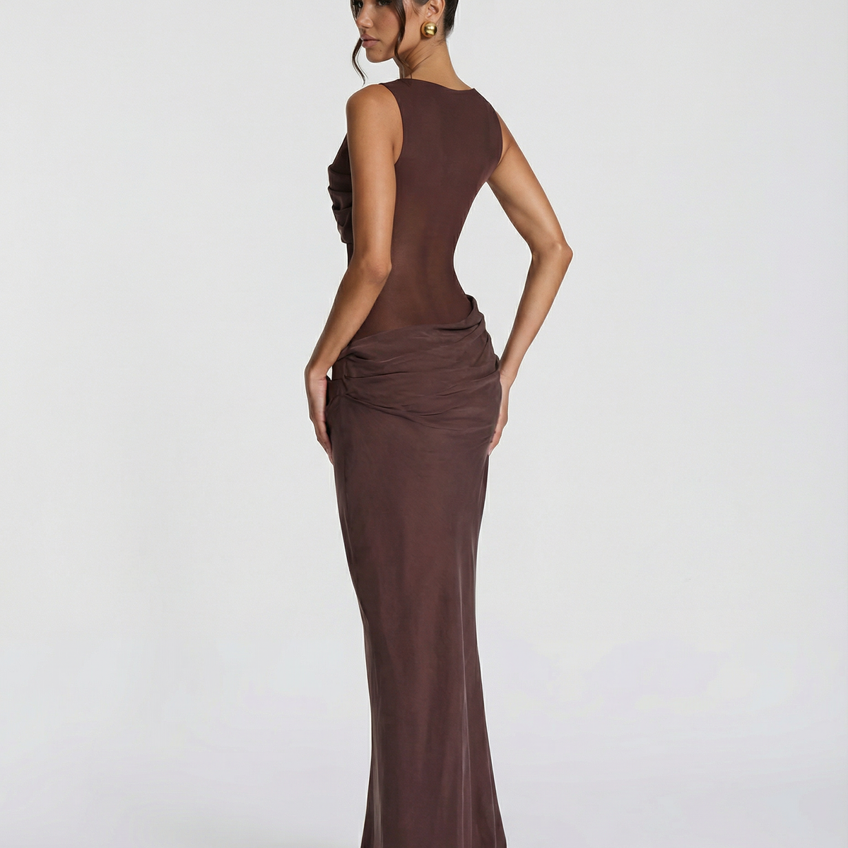 Olivia | Maxi Dress with Sheer Panel and Ruched Skirt