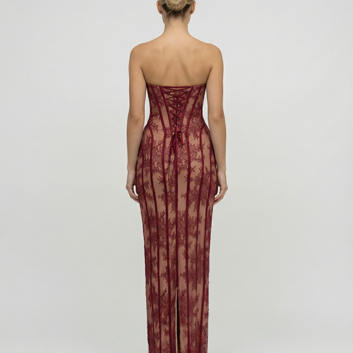 Catherine | Maxi Dress with Sheer Lace Corset and Lace-Up Back
