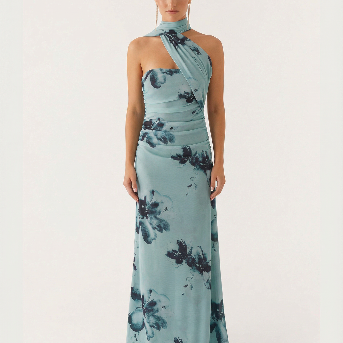 Lindsay | Maxi Dress with One-Shoulder Scarf Neckline