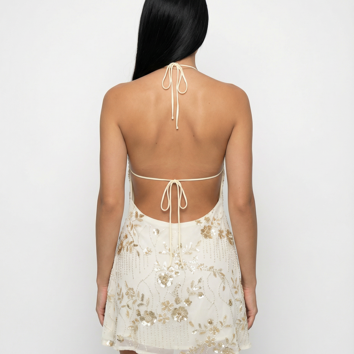 Katy | Mini Dress with Floral Beaded Design