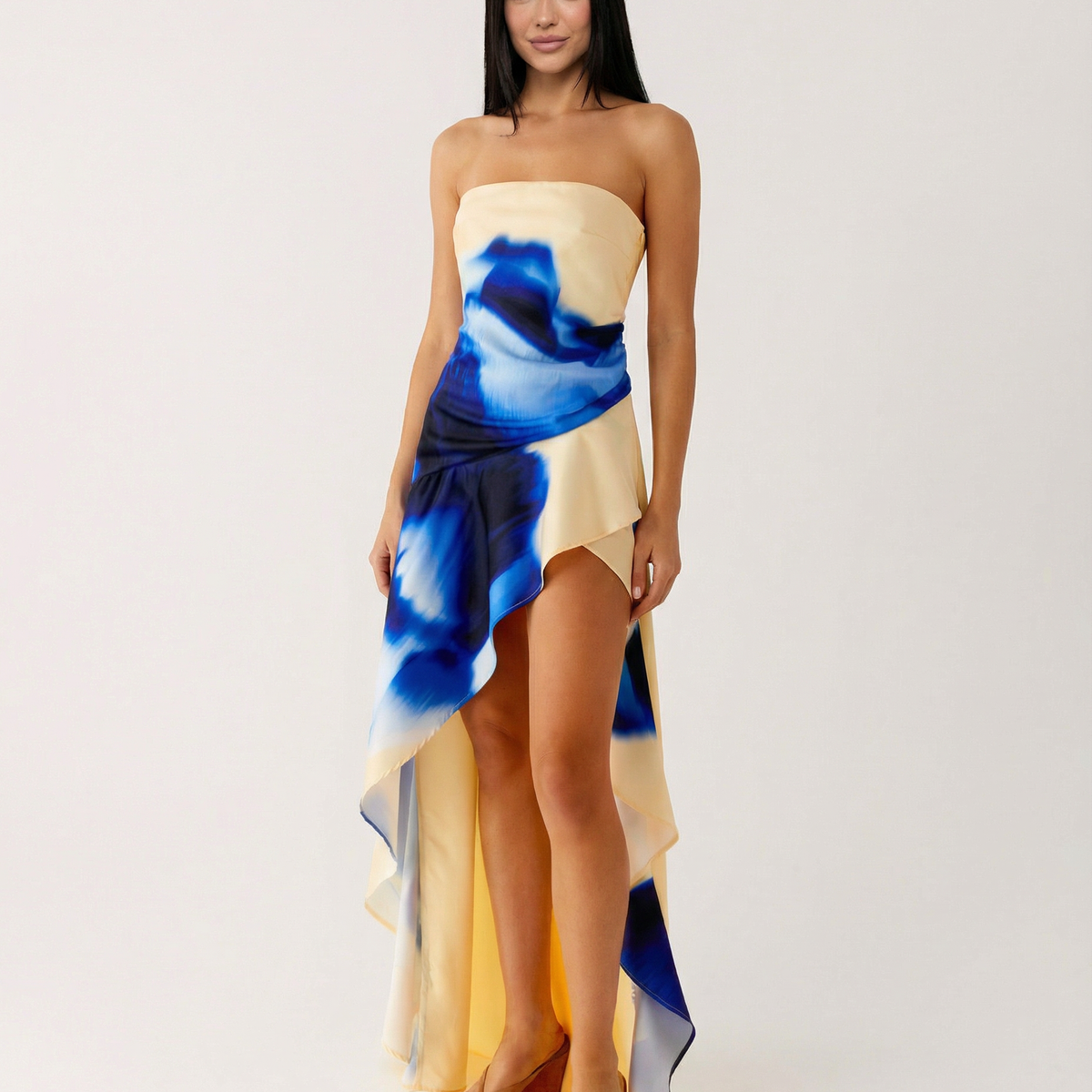Lorraine | Strapless Maxi Dress with Asymmetric High-Low Hem