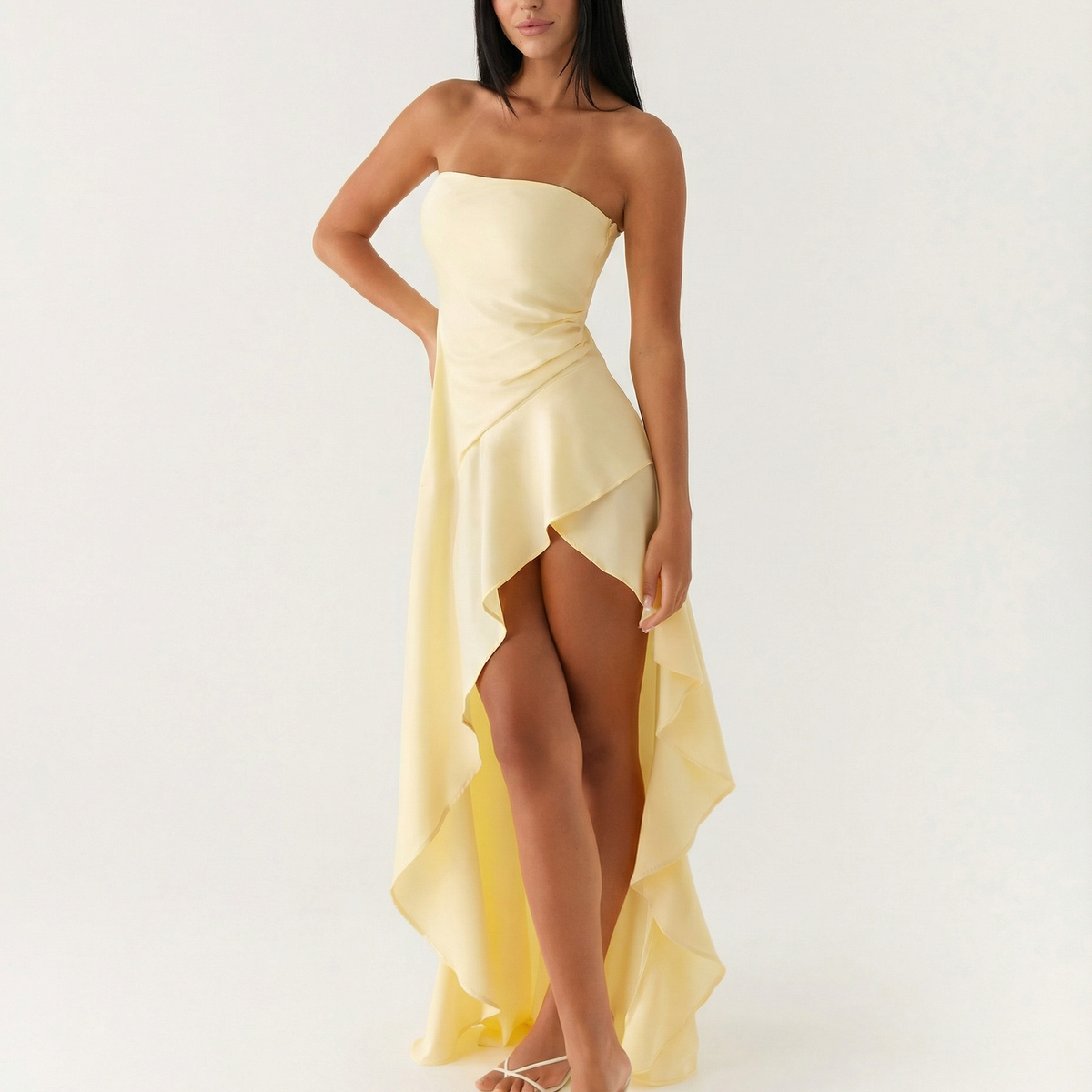 Lorraine | Strapless Maxi Dress with Asymmetric High-Low Hem