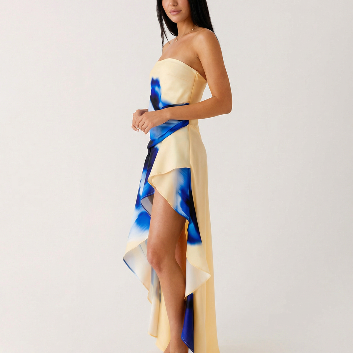 Lorraine | Strapless Maxi Dress with Asymmetric High-Low Hem