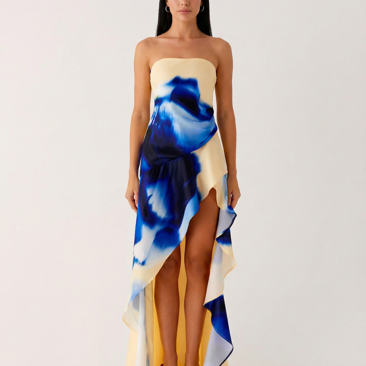 Lorraine | Strapless Maxi Dress with Asymmetric High-Low Hem