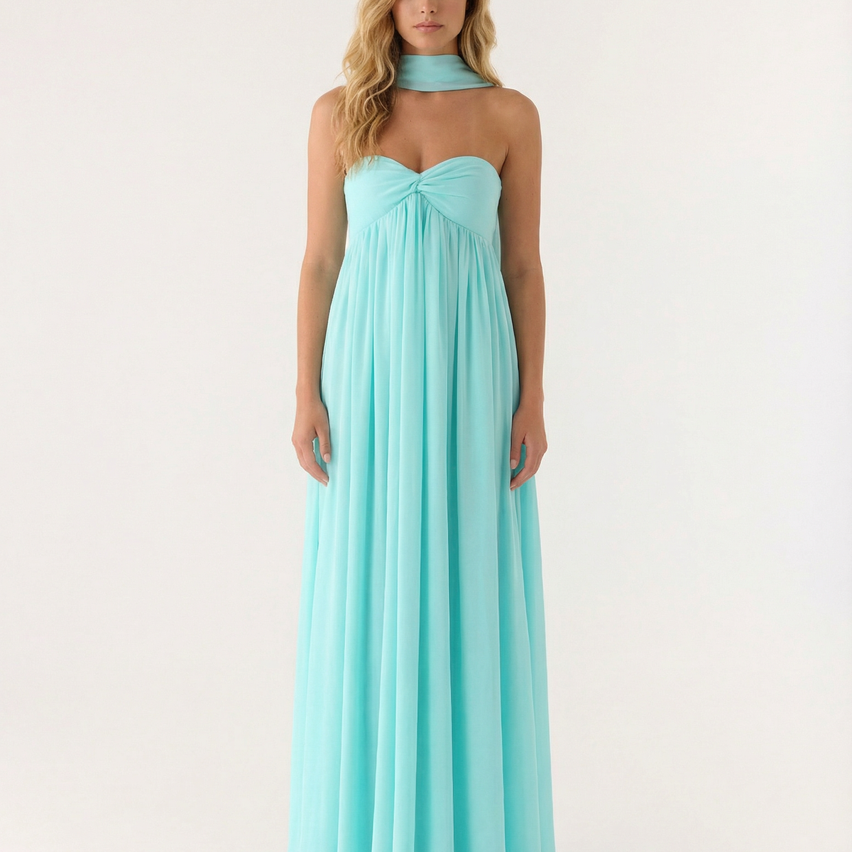 Kelley | Halter Neck Scarf Tie Satin Maxi Dress