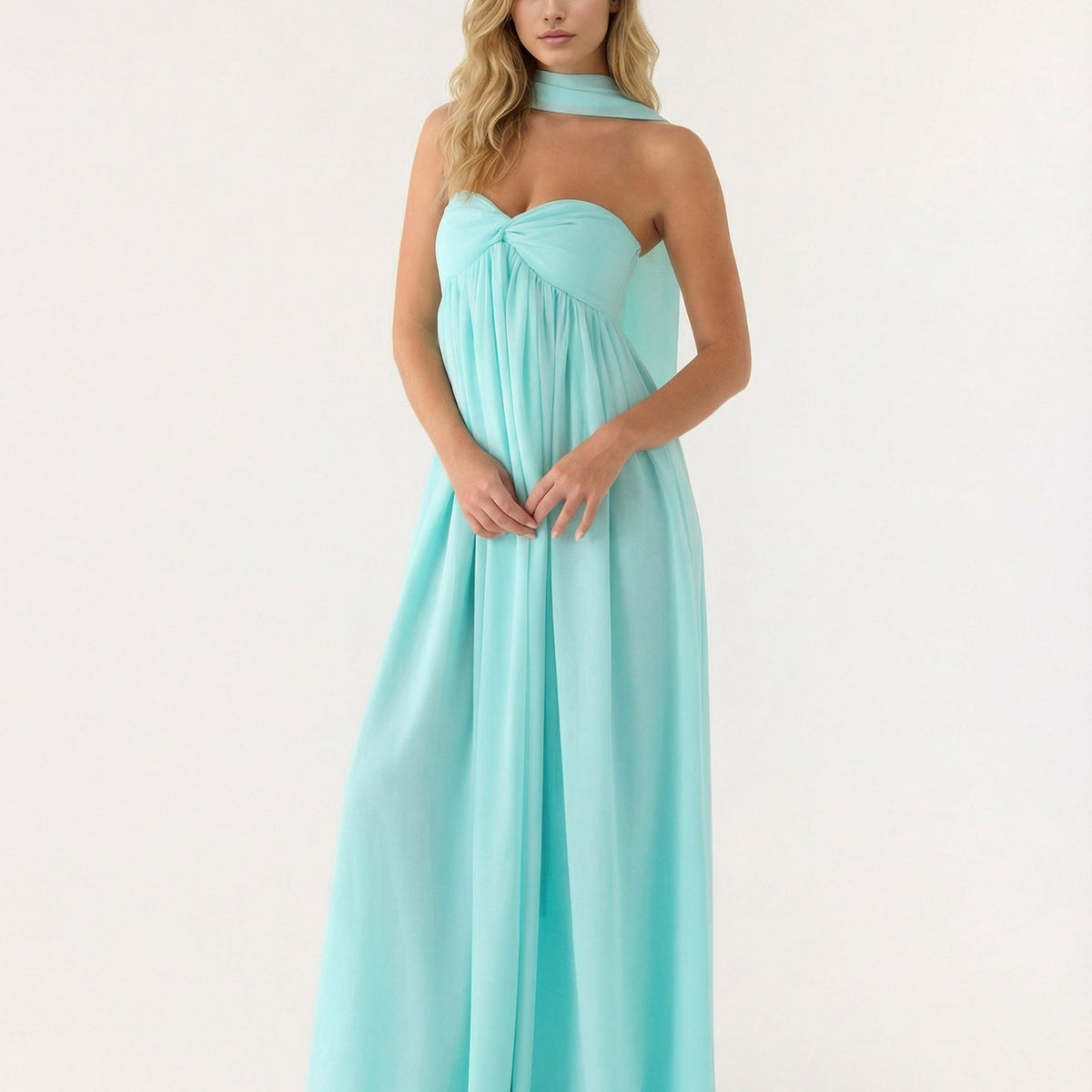 Kelley | Halter Neck Scarf Tie Satin Maxi Dress