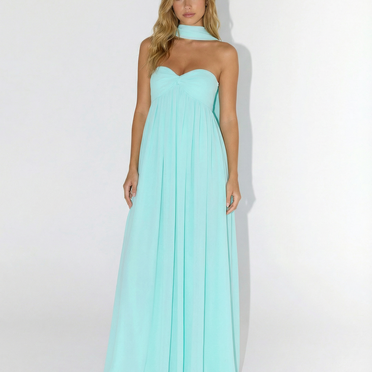 Kelley | Halter Neck Scarf Tie Satin Maxi Dress