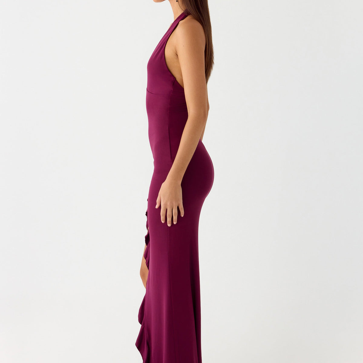 Alberta | V Neck Ruffles High Thigh Slit Maxi Dress