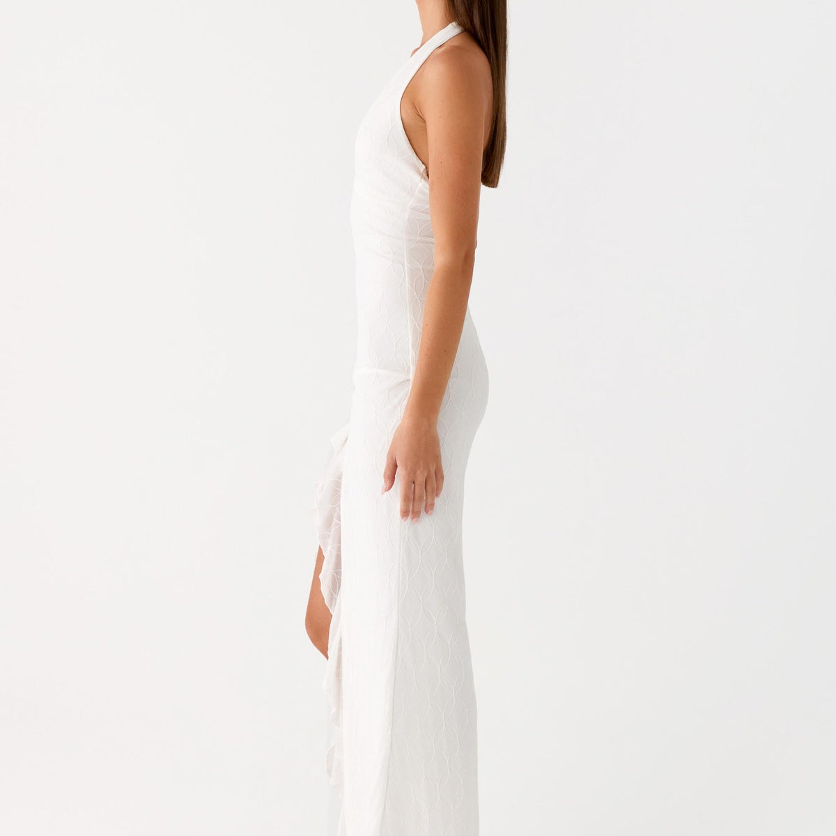 Alberta | V Neck Ruffles High Thigh Slit Maxi Dress