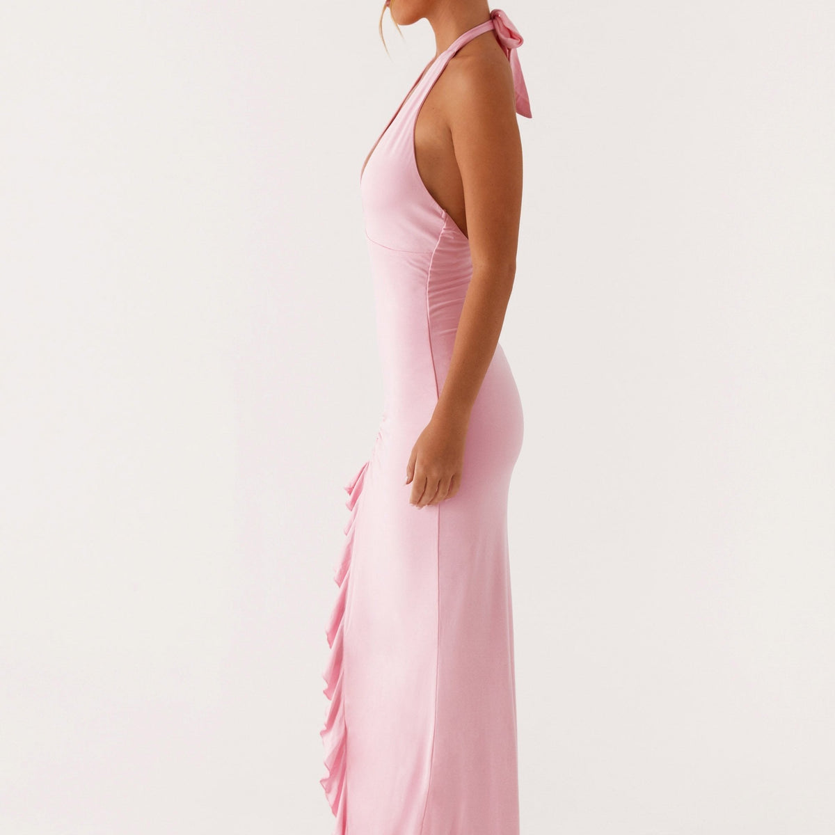 Alberta | V Neck Ruffles High Thigh Slit Maxi Dress