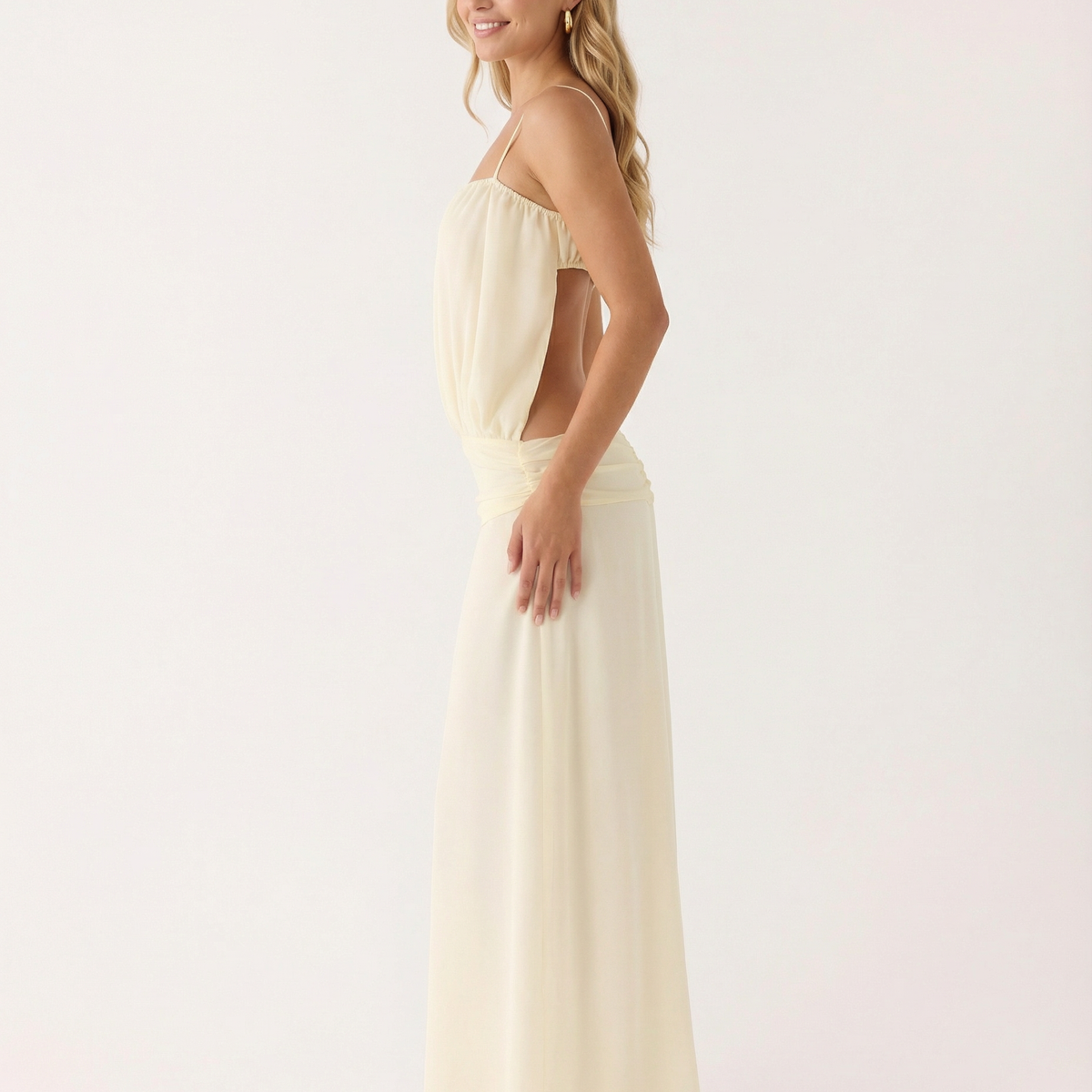 Sandi | Thin Spaghetti Straps Ruffle Details Maxi Dress