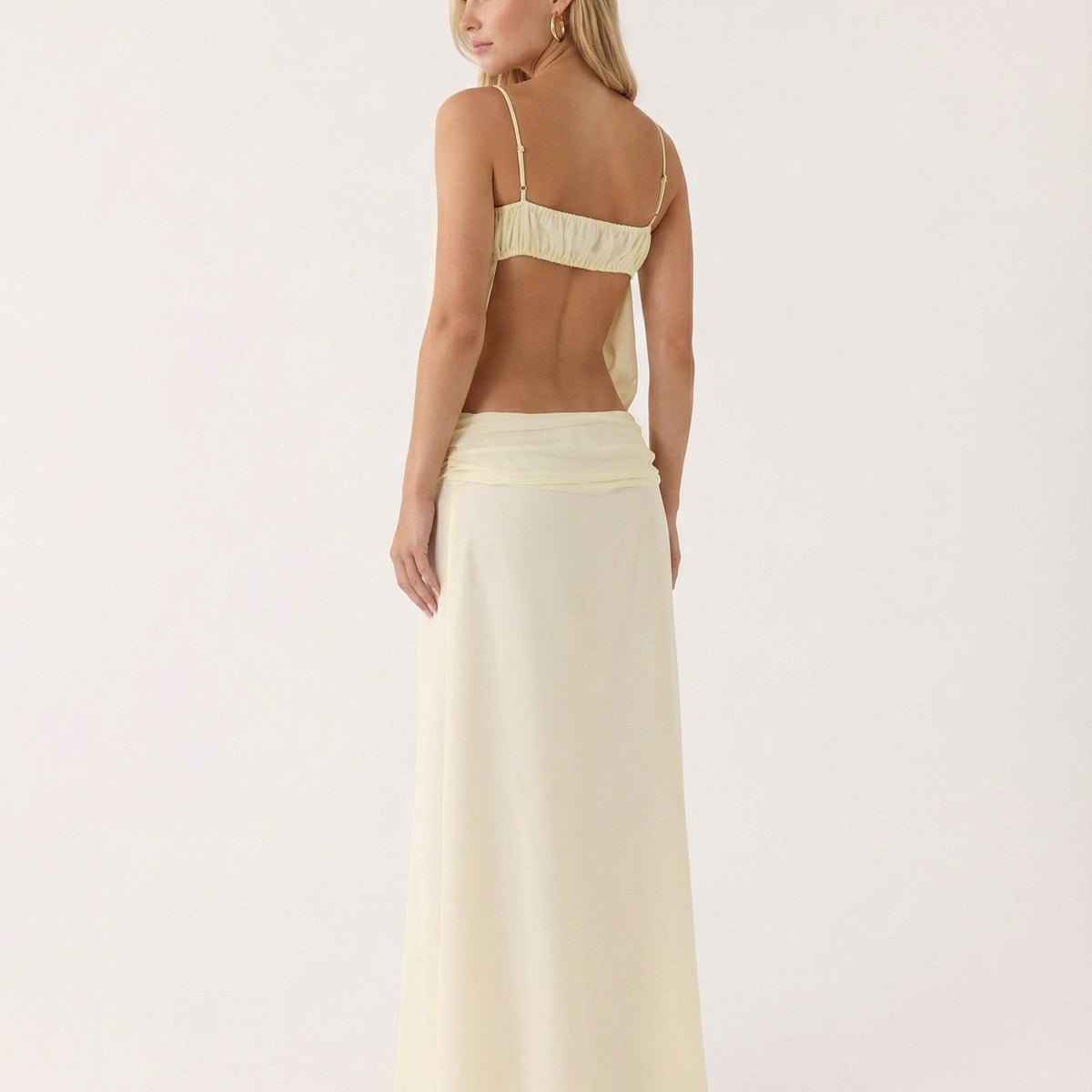 Sandi | Thin Spaghetti Straps Ruffle Details Maxi Dress