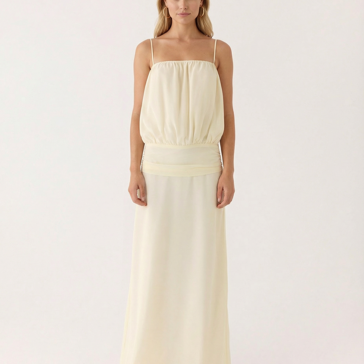Sandi | Thin Spaghetti Straps Ruffle Details Maxi Dress