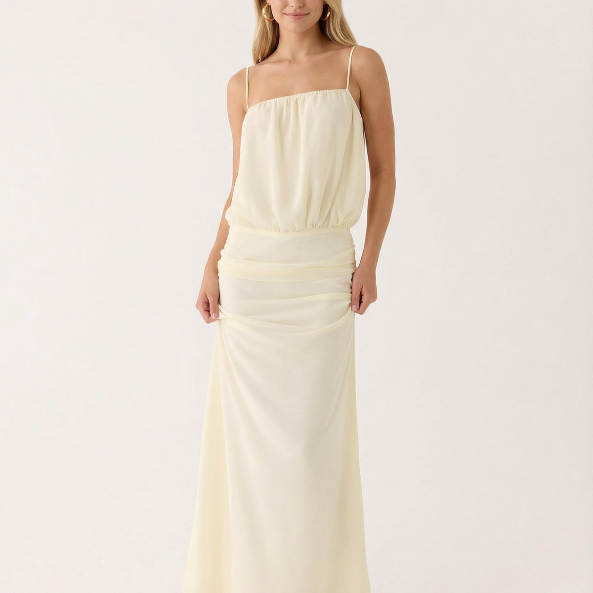 Sandi | Thin Spaghetti Straps Ruffle Details Maxi Dress