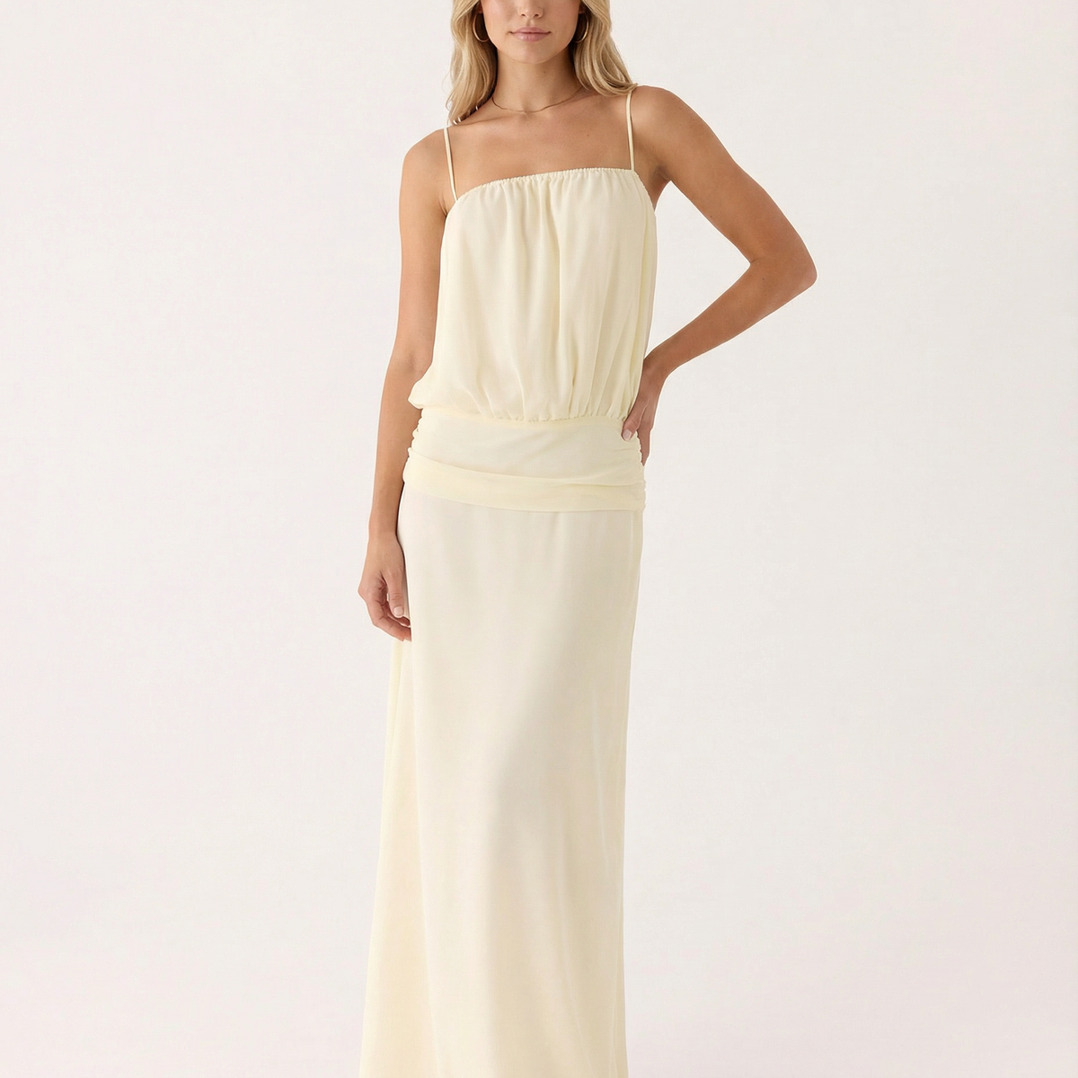 Sandi | Thin Spaghetti Straps Ruffle Details Maxi Dress