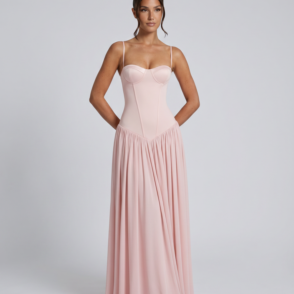 Irene | Bustier Corset Boning Structured Maxi Dress