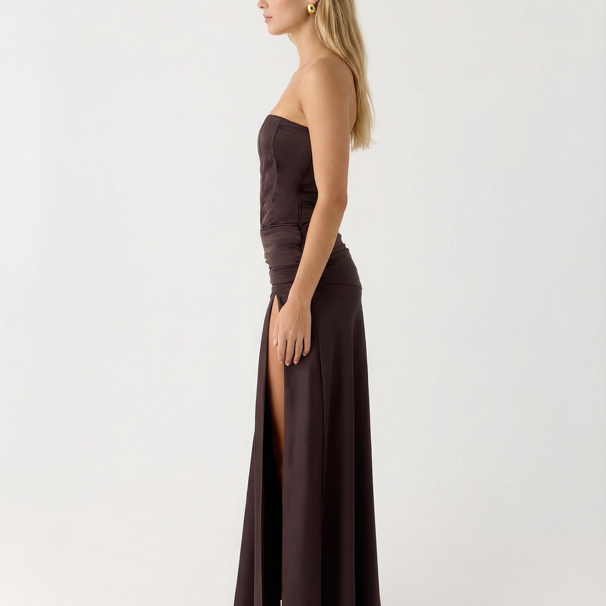 Graciela | Corset Bodice Ruched Satin Maxi Dress