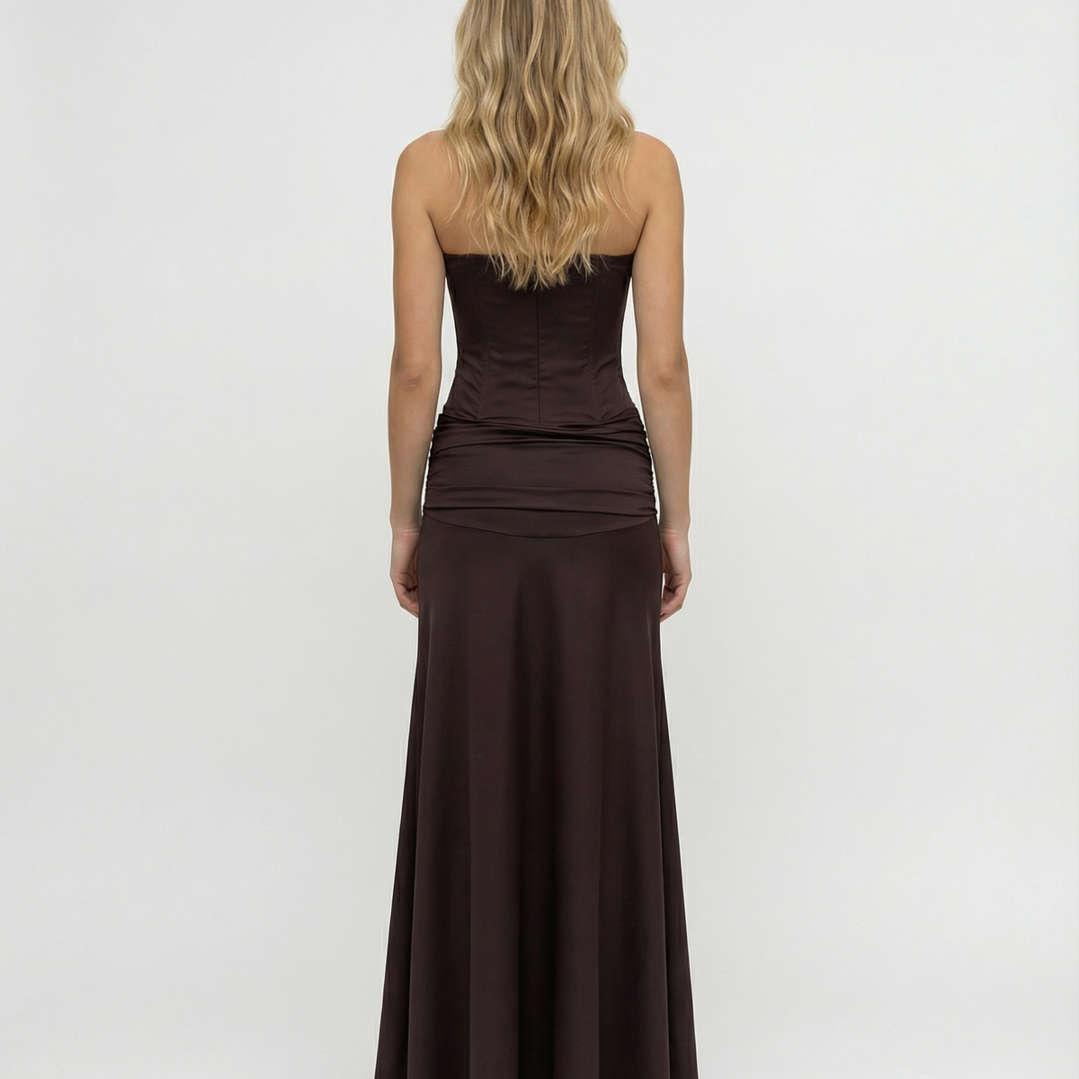 Graciela | Corset Bodice Ruched Satin Maxi Dress