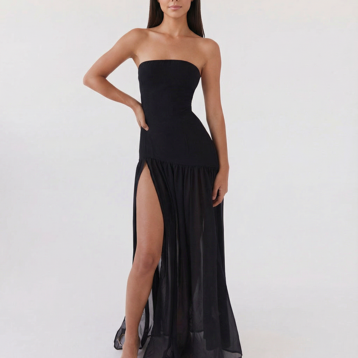 Polly | Strapless Maxi Dress with Side Slit