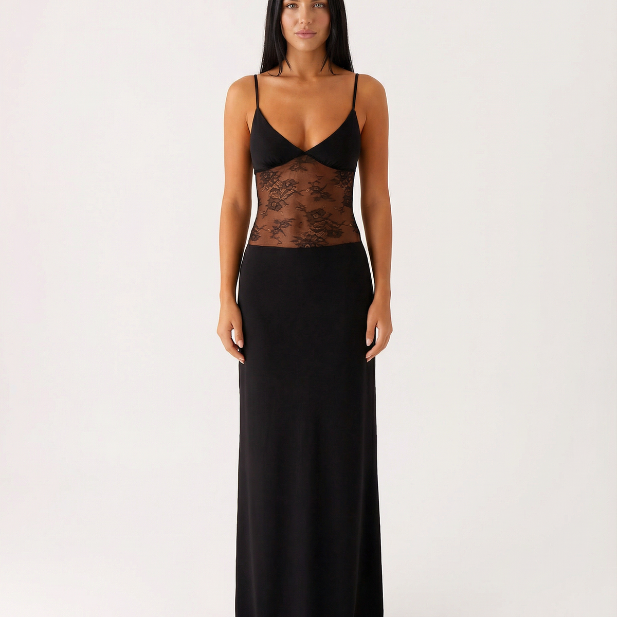 Caitlin | Maxi Dress with Lace Panel and Low Back