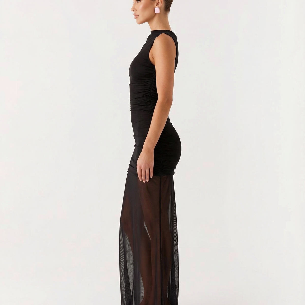 Dora | Sleeveless Maxi Dress with Sheer Overlay