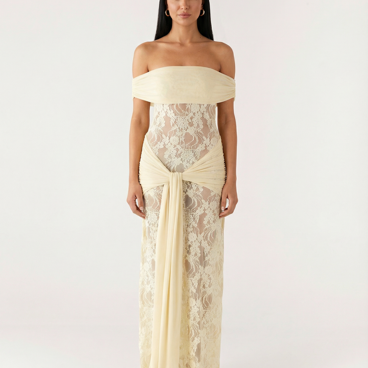 Krystal | Maxi Dress with Lace Panel and Twist Knot Detail