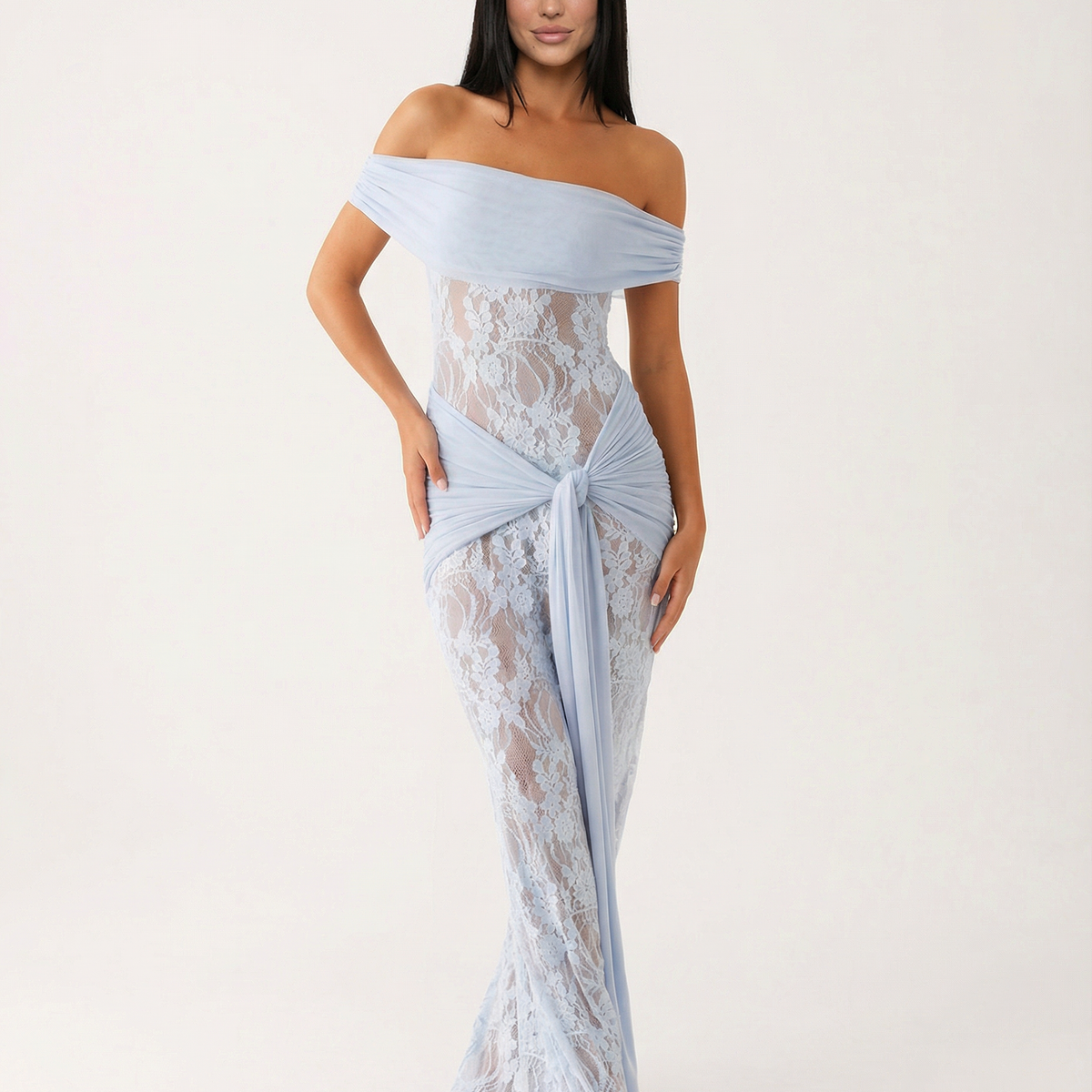 Krystal | Maxi Dress with Lace Panel and Twist Knot Detail