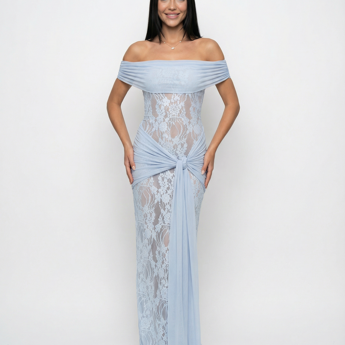 Krystal | Maxi Dress with Lace Panel and Twist Knot Detail