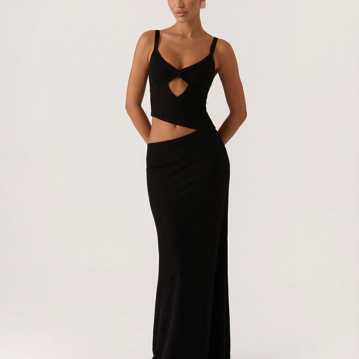 Erica | Bodycon Maxi Dress with Ruched Cut-Out Detail